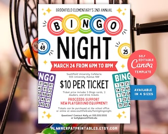 Editable Bingo Night Flyer Template: Family Game Fundraiser Printable (Canva Download)