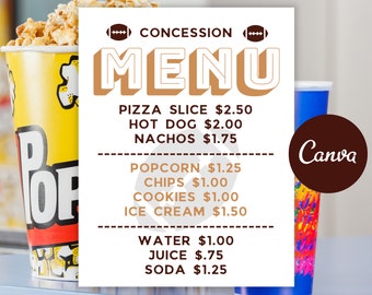 Football Concession Menu Editable Template, Concession Stand Sign Canva