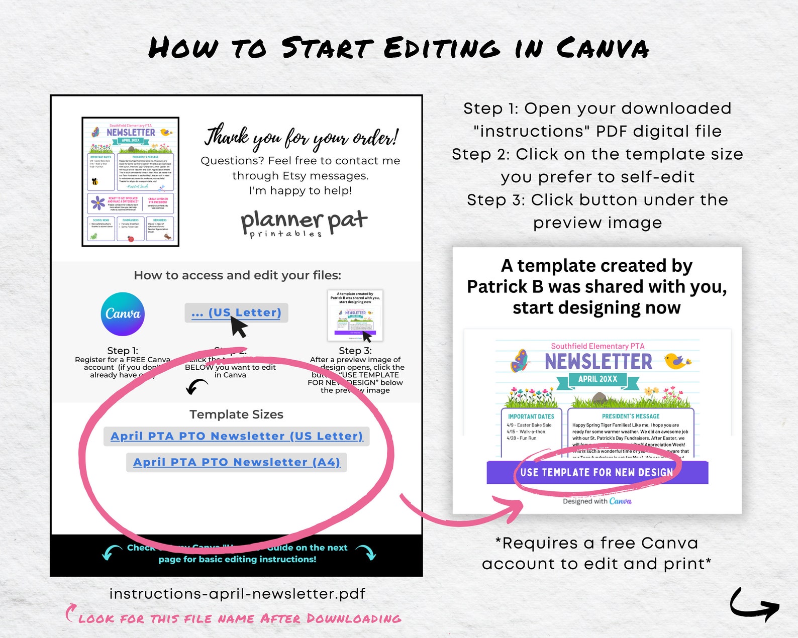 Editable April Newsletter Template, Spring PTO PTA School News, Canva ...