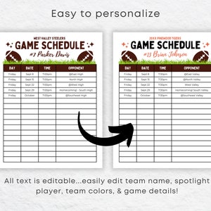 Editable Football Schedule Template Football Practice or Game Calendar Editable Football Schedule Template Football Practice or Game Calendar
