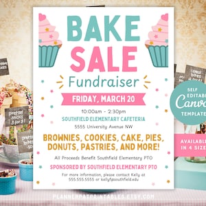 Editable Bake Sale Flyer Template | Fundraiser Printable (Canva Download)
