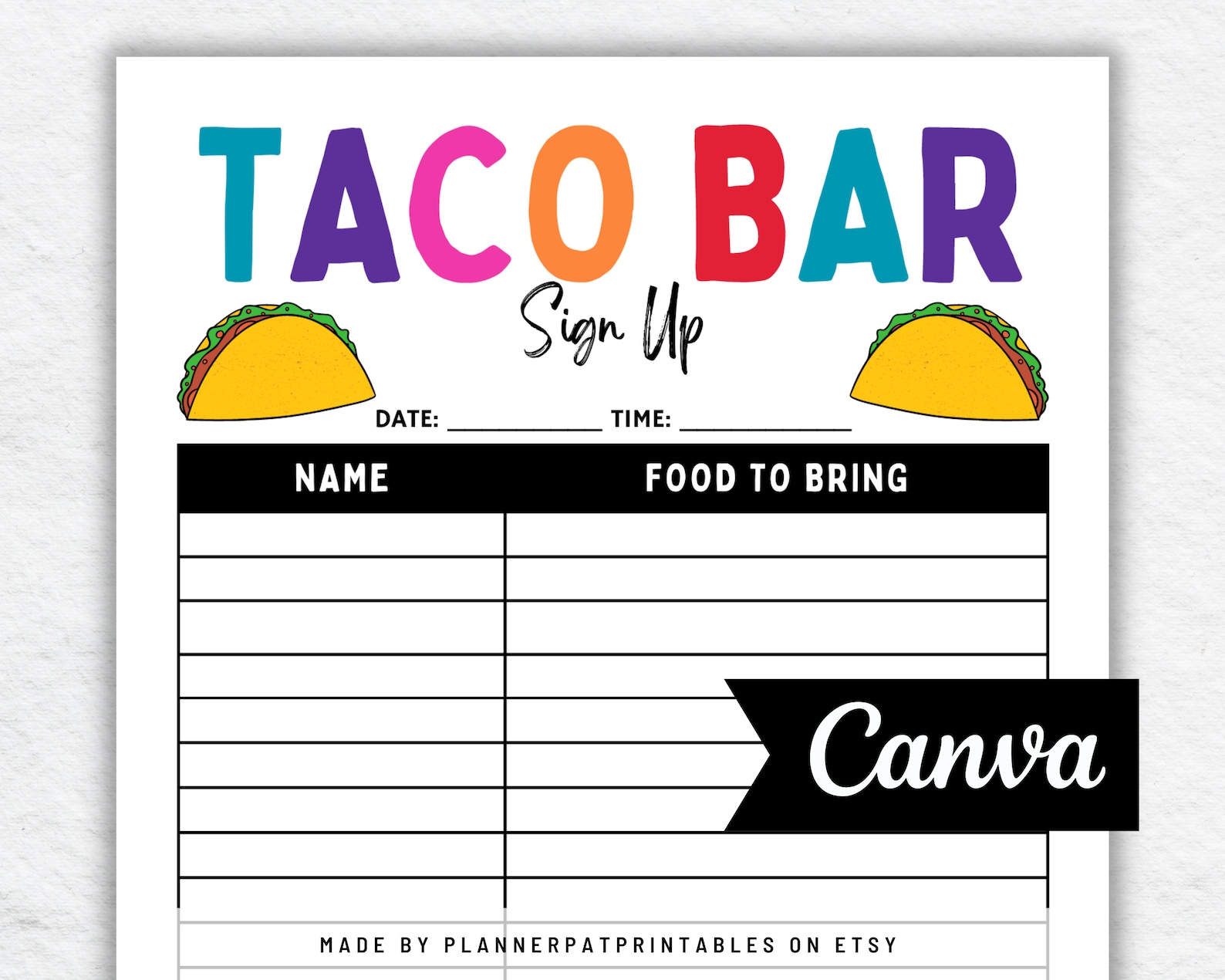 Taco Bar Sign up Sheet Printable for Mexican Fiesta Potluck Etsy Taco Bar Sign up Sheet Printable for Mexican Fiesta Potluck Etsy
