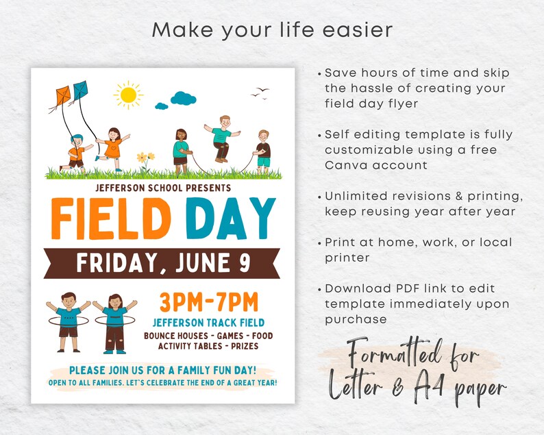 Field Day Flyer Canva Template Editable Carnival Family Fun Etsy