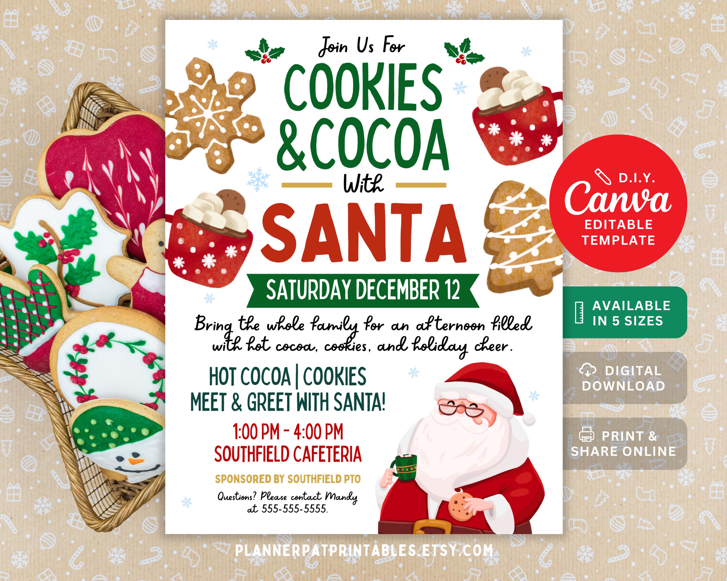 Cookies and Cocoa With Santa Flyer: Editable Christmas Party Invitation ...
