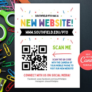 編集可能な PTO PTA 新しいウェブサイト チラシ Canva テンプレート、発表開始