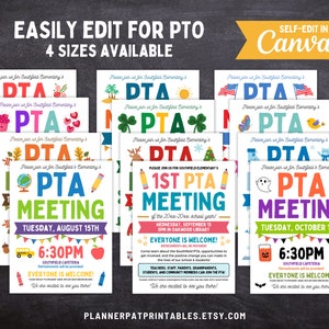 Editable PTO PTA Meeting Flyer Bundle | Seasonal Canva Templates for School Parent Group Announcements, Reminders & Invitations