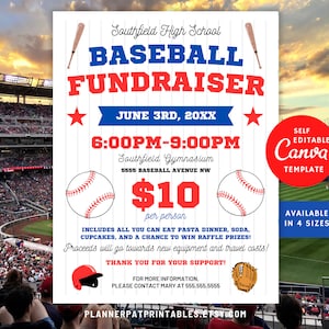 Editable Baseball Flyer Canva Template, Team Raffle Fundraiser Printable