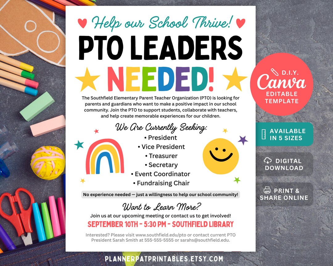 PTA PTO Election Flyer | Editable Volunteer Recruitment Poster (canva ...