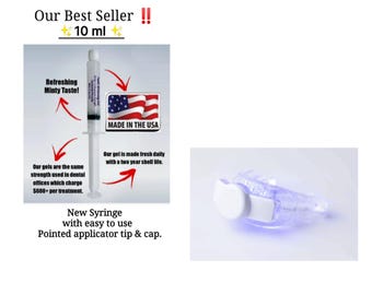 Teeth Whitening BUNDLE Gel & REUSEABLE dual arch Mouth Tray with Light, Made in USA 100% Safe Effective Tips and Instructions included