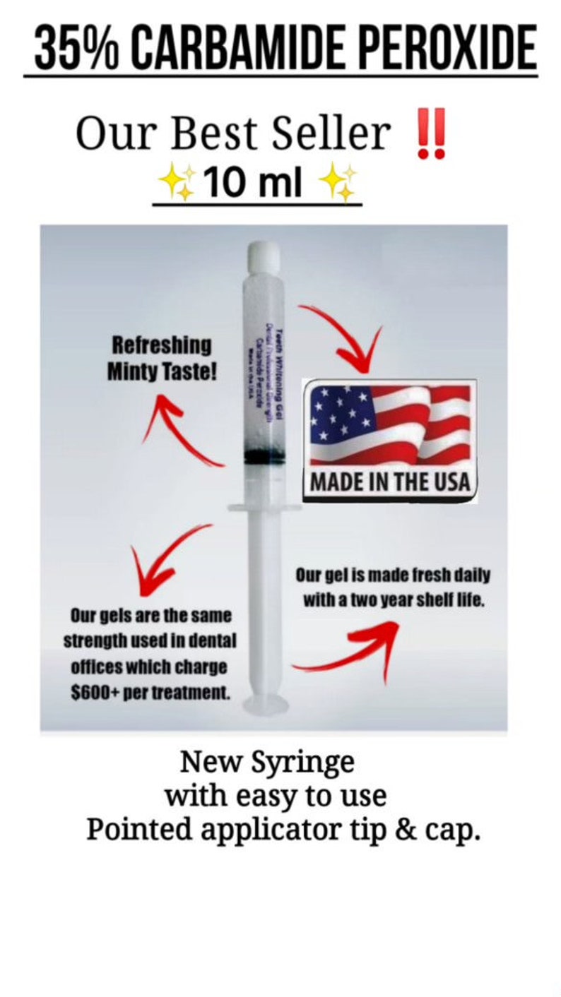 Teeth Whitening ALOT of Gel ! 2+ yr shelf life ZERO pain Tips Instructions Includ Made in USA 100% Safe & Effective Gluten Free Real Results immagine 2