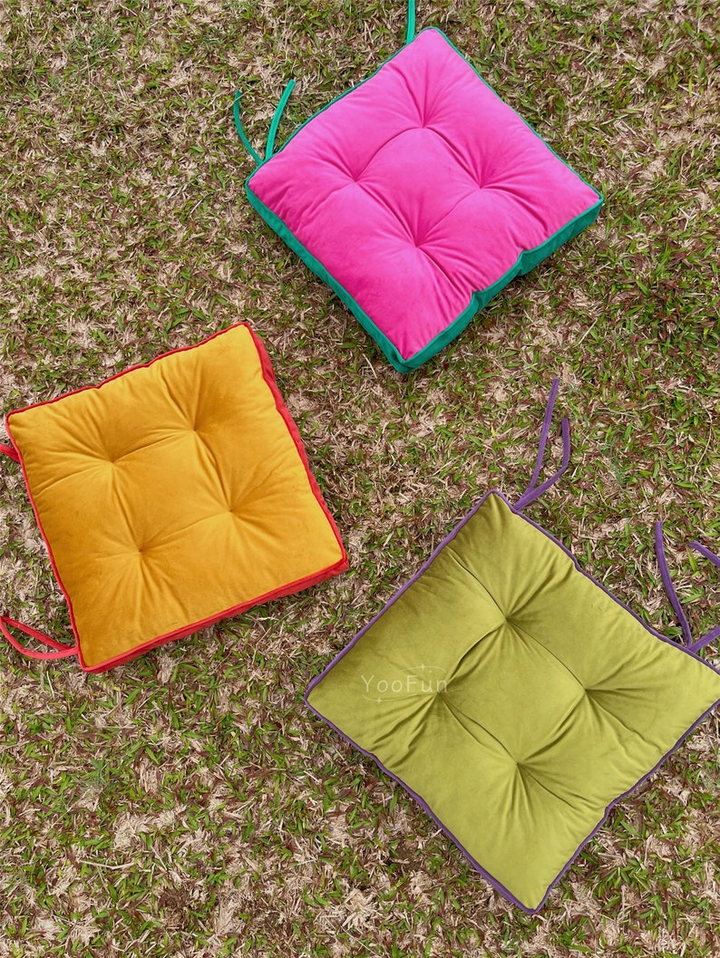 Quadratisches Sitzkissen mit Bindebändern Kissen für Chiar Stuhlkissen aus Samt Dickes Bodenkissen Kissen in Sondergröße Bild 2