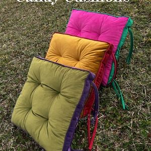 Square Cushion with Ties - Cushion for Chiar - Velvet Chair Cushion Pad - Thick Floor Cushion - Custom Size Cushion