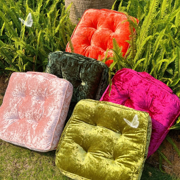 Multi-coloured Velvet Floor Cushion, Decor pillow，Throw pillow ,  Sofa Cushion,Window seat cushion,Chair cushion,Seat pad, Home decor