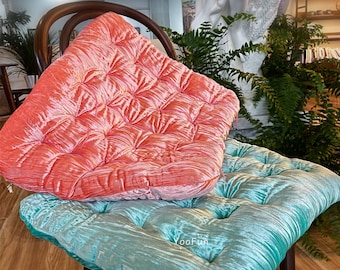 Handmade Velvet Chair Pad / Multi-color Velvet Sofa Cushion / Dining Chair Pad / Colorful Cushion / Thick Seat Pad