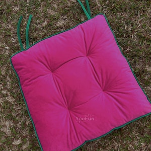 Coussin carré avec attaches Coussin pour chiar Coussin de chaise en velours Coussin de sol épais Coussin sur mesure image 5