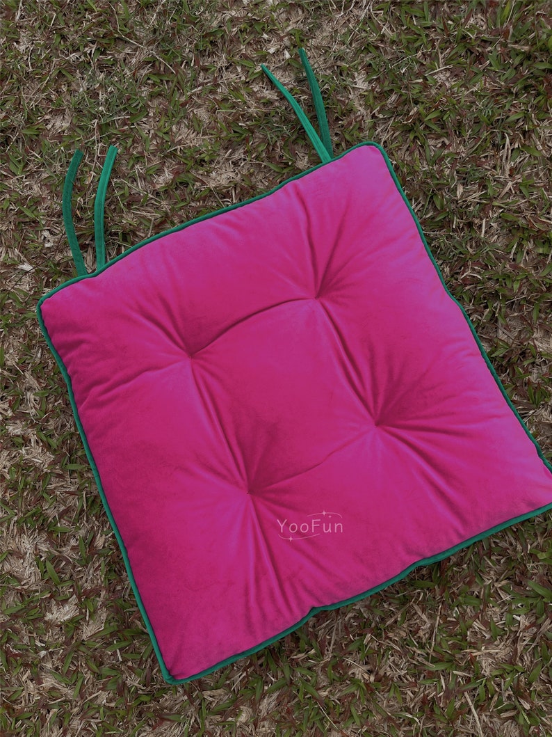 Coussin carré avec attaches Coussin pour chiar Coussin de chaise en velours Coussin de sol épais Coussin sur mesure image 5