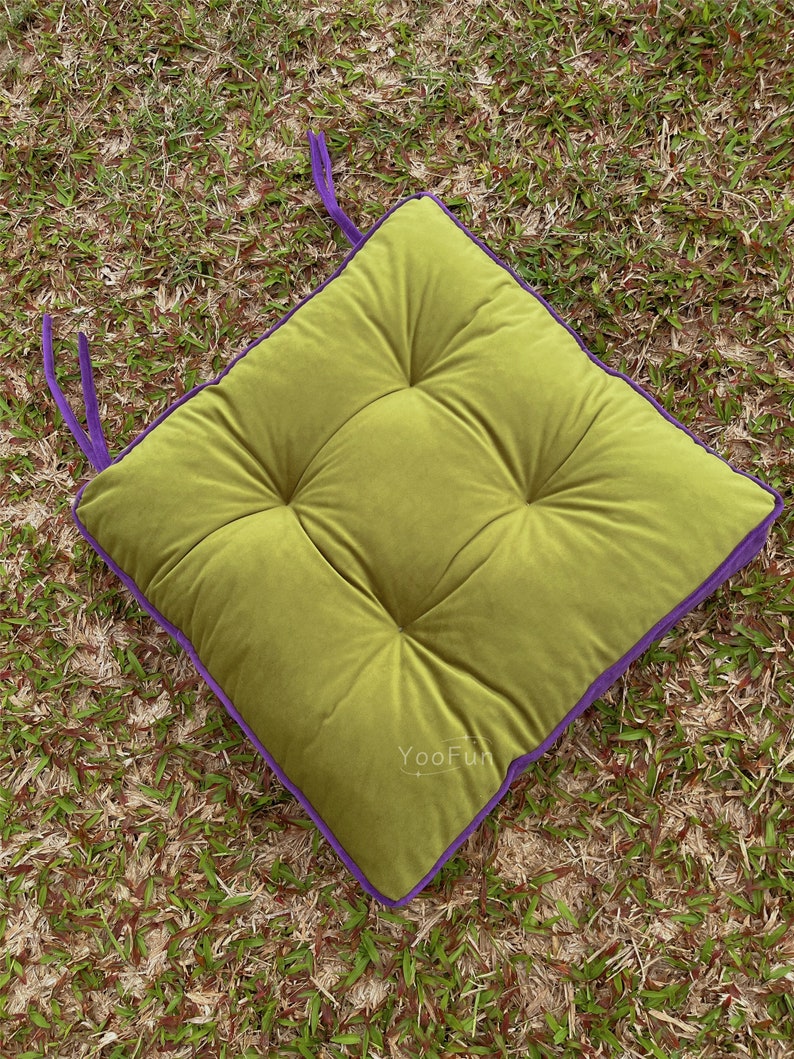 Coussin carré avec attaches Coussin pour chiar Coussin de chaise en velours Coussin de sol épais Coussin sur mesure image 8