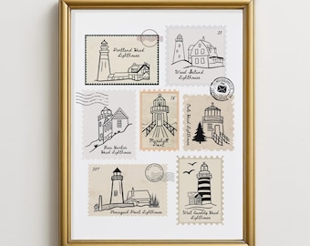 Maine Lighthouse Stempel Kunstdruck Küstenlandschaft New England
