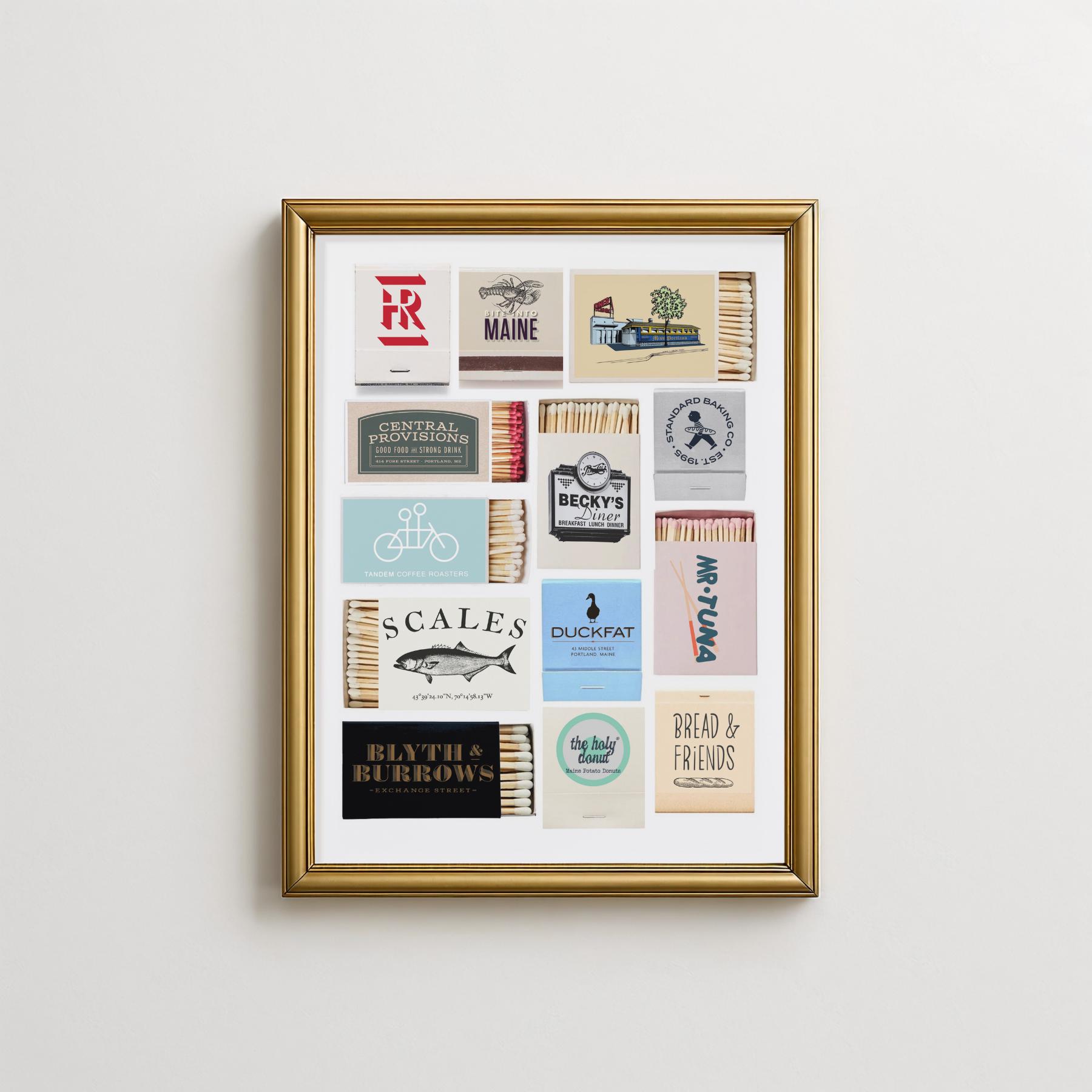 Portland Maine Art Print: Restaurant Matchbox Collage, New England Wall Decor