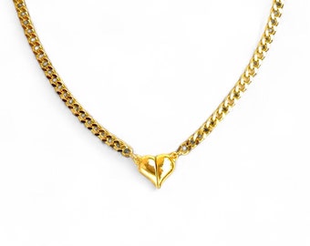 Tarnish proof gold stainless steel chain with magnetic heart choker • SALEM