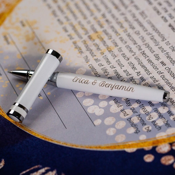 Personalized Luxury Pen | White & Silver Beautiful Engraved Writing Pen | Thank You Gift For Graduation, Teacher, Fathers Day, Wedding