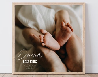 Custom Photo Baby Birth Stat Poster | Newborn Nursery Art