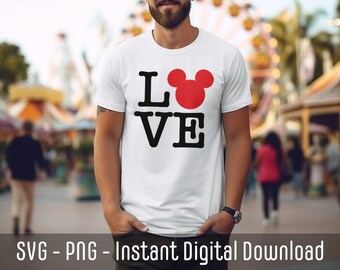 Paquete SVG inspirado en Love Mickey / Disneyland Shirt SVG / Disneyland Cricut SVG File / Mickey Minnie Mouse Outline / Descarga instantánea
