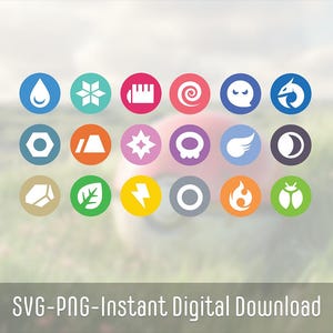 Poke GO Type SVG Bundle | Poke Type Party Files | Poke Type Laser Cut Files | Video Game Type Birthday | Instant Download