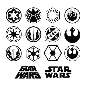 Pakiet SVG Star Wars | Pliki imprezowe Star Wars | Pliki wycinane laserowo Star Wars | Logo Empire | Logo Sojuszu Rebeliantów | Logo Jedi | Natychmiastowe pobranie