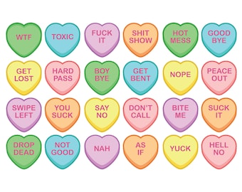 24 Mean Candy Heart SVG Bundle | Valentine SVG | Valentine Heart Printable | Conversation Heart Font SVG | Instant Download