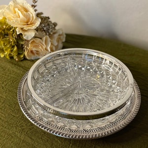 set of silver plate/crystal serving dish