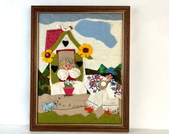 One of a Kind Felt & Mixed Material Art with Wooden Frame