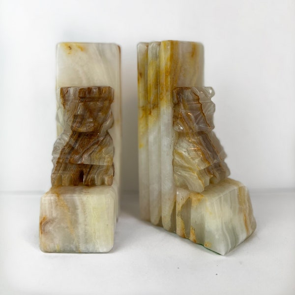 Natural Stone Carved Bookends, Tribal Tiki Bookend Mineral Stone, Vintage Bookends
