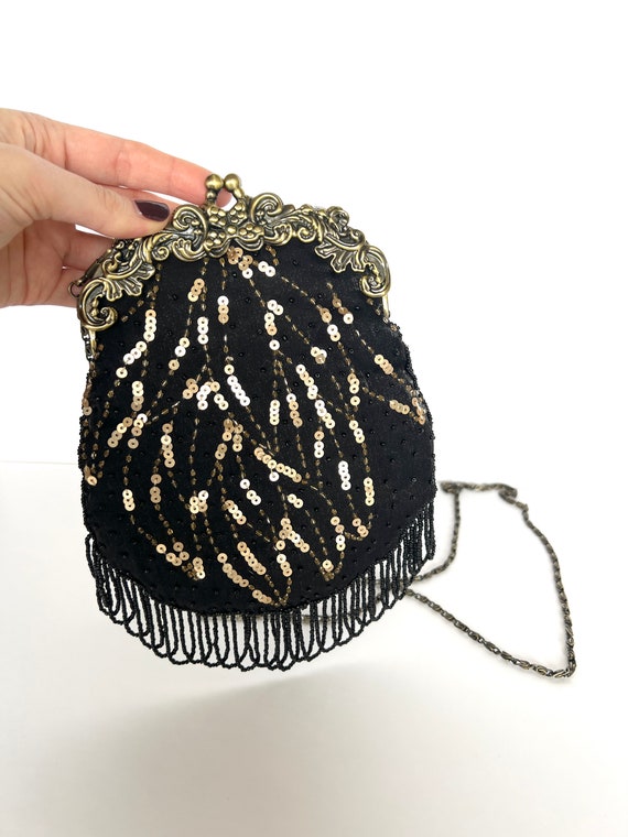 Vintage Sequin Beaded Metal Frame Handbag with Be… - image 2