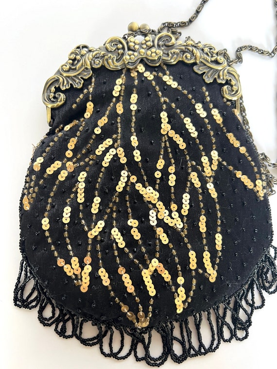 Vintage Sequin Beaded Metal Frame Handbag with Be… - image 3