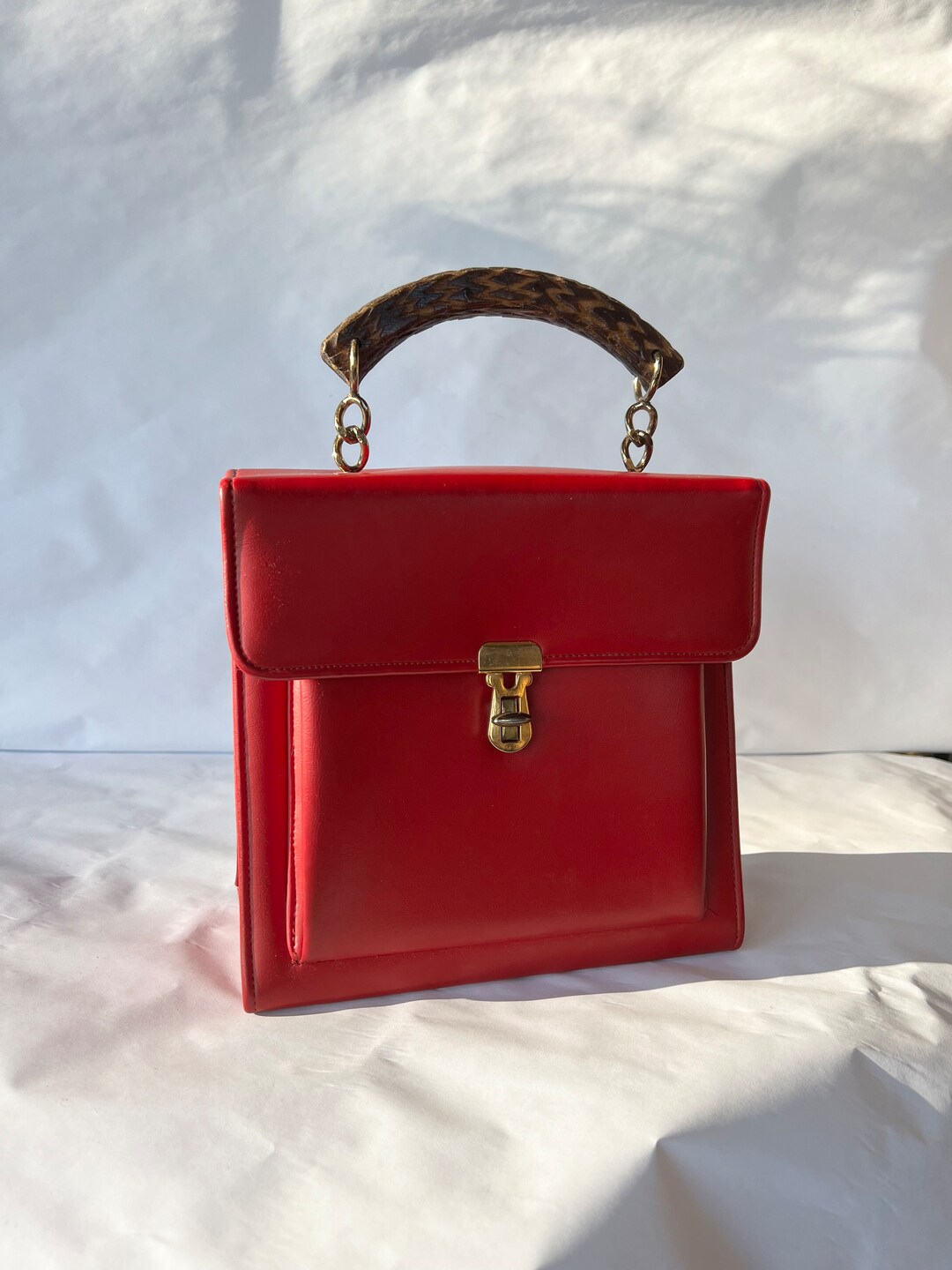 Vintage Red Top Handle Bag Red Square Statement Handbag Etsy