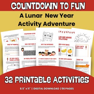 Paquete de actividades lunares chinas de Año Nuevo para niños, imprimibles, manualidades, colorear, preescolar, jardín de infantes, educación en el hogar, juegos, laberintos, búsqueda de palabras.