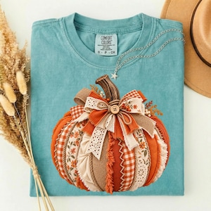 Fabric Pumpkin PNG, Patchwork Fall Pumpkin, Rustic Gingham Autumn Design, Thanksgiving Sublimation Download