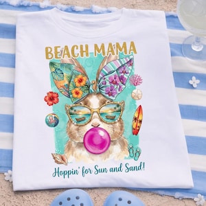 Beach Mama Bunny PNG | Summer Rabbit Sublimation Design (Digital Download)