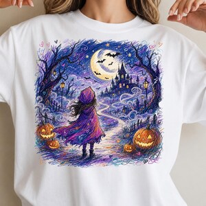 Halloween Night Haunted Castle Moon Pumpkin Witchy Landscape Spooky Autumn Fantasy PNG, Cute Gothic PNG,Digital Download