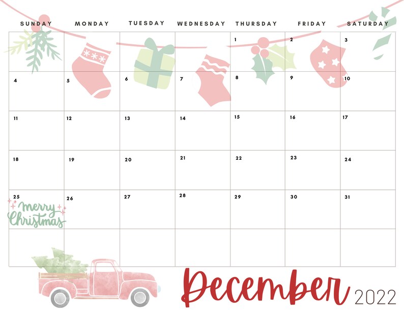 printable december 2022 calendar etsy