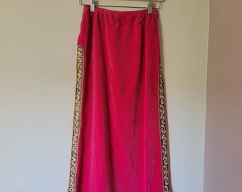 Falda Maxi Vintage 70s Terciopelo Rosa Magenta con Lazo Paisley