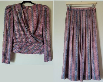 Vintage 80s midi skirt and blouse set