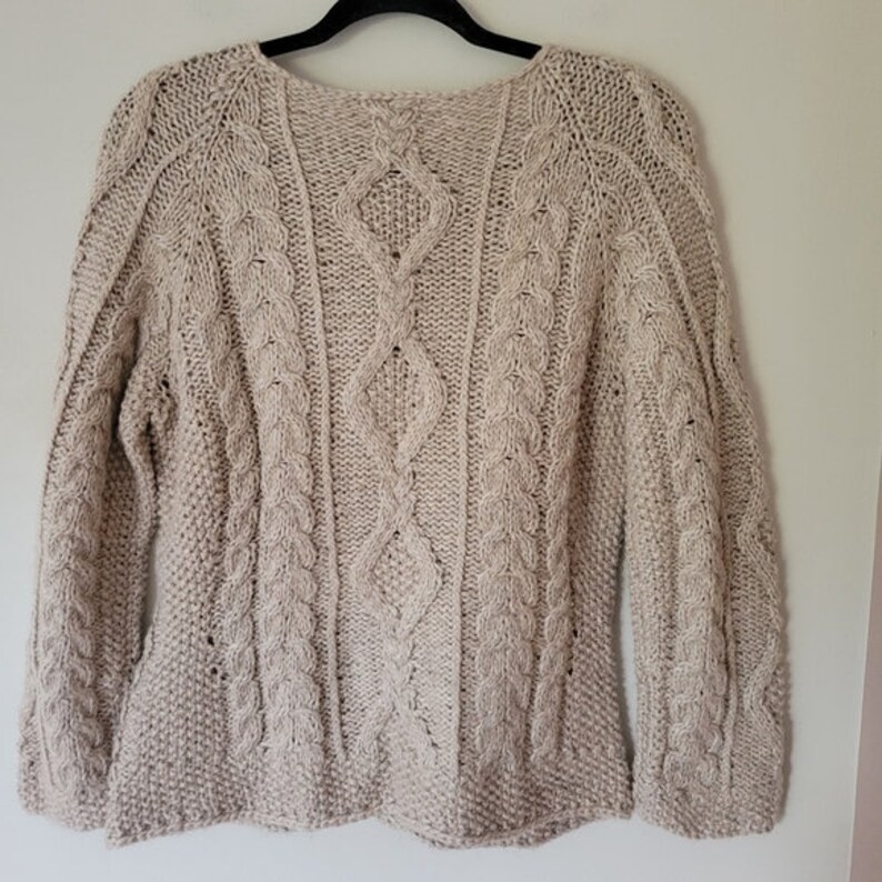 Vintage Crew Neck Wide Sleeve Chunky Cable Knit Fisherman Sweater