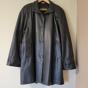 Veste en cuir surdimensionnée noire mi-longue vintage pour femmes, taille XS