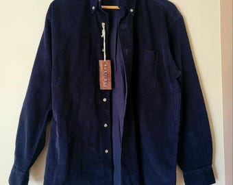 Camisa de pana azul marino extragrande con botones, talla S y M, vintage, de stock muerto