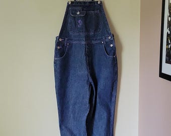 Vintage Y2K Streetwear Women's Purple Contrast Stitch Utility Overalls M-L