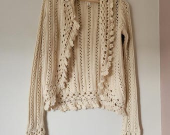 Cárdigan bohemio vintage de punto de crochet Abercrombie & Fitch Y2K con parte delantera abierta, talla mediana