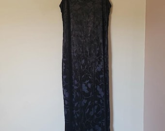 Vestido largo lencero vintage de terciopelo de los 90, estilo vampírico, glamuroso y grunge, talla pequeña.
