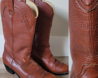 Botas vaqueras vintage de cuero Levi's para hombre, con lengüeta naranja, marrón coñac, talla 10